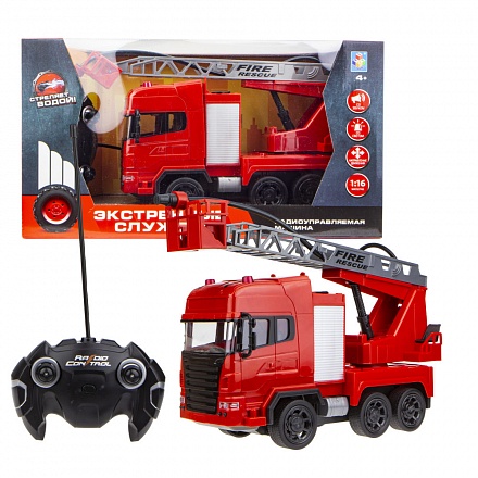 Игрушка из серии Экстренные службы - Пожарная машина на радиоуправлении, 2,4 ГГц, свет, пускает водяную струю, 45 см  