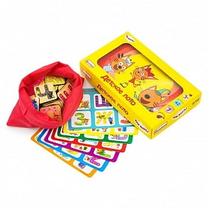 Детское лото - Три Кота, 42 фишки, 7 картинок, мешочек (Алатойс, ЛТ10)