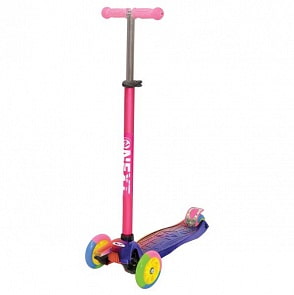 Самокат 3-колесный с алюминиевым корпусом, полиуретановыми светящимися колесами 120 и 80 мм., цвет – розовый металлик (Next, F20507PINKsim)