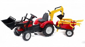 Трактор-экскаватор педальный с прицепом красный 220см. (Falk, FAL 2081RM)