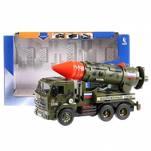 Машина свет и звук Камаз Ракетница, 25 см., инерционная, открываются двери (Технопарк, WY650C)