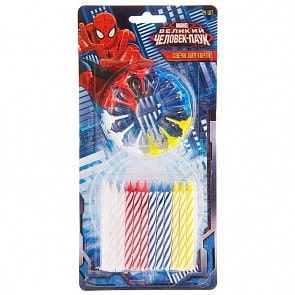 Набор из 24 свечей для торта «Человек-Паук» и 12 подставок (Веселый Праздник, SVH-24-SPMsim)