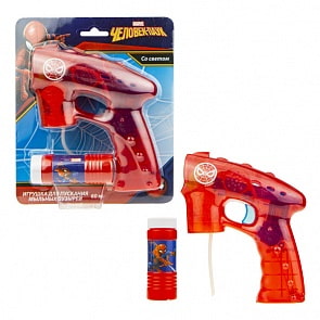 Пистолет с мыльными пузырями из серии Человек Паук, светится в темноте, 60 мл., блистер (1toy, Т17308)