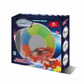 Гибкий трек - Большое путешествие, дорога светится, 1 машинка со светом, 80 деталей (1toy, Т13195)