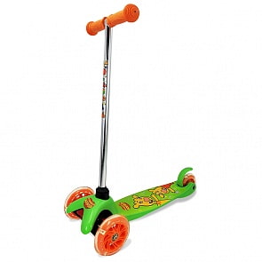 Детский трёхколёсный самокат Оранжевая корова со светом управление наклоном колеса ПВХ (Оранжевая корова, C08611-ORC)