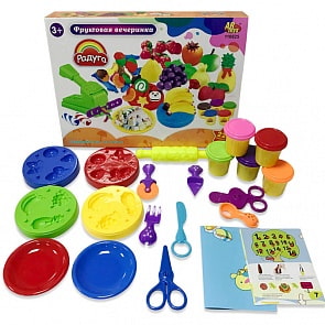 Набор - Масса для лепки - Фруктовая вечеринка, 5 баночек разных цветов с тематическими аксессуарами, 22 предмета (ABtoys, 110825)