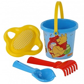 Набор Disney - Винни и его друзья №2: ведро малое с наклейкой, ситечко-цветок, совок №2, грабельки №2 (Полесье, 66442)