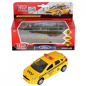 Машина инерционная металлическая - Ford Focus хэтчбэк - Такси 12 см, открываются двери и багажник (Технопарк, SB-17-81-FF-T-WB)