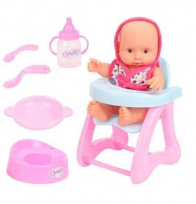 Пупс 25 см с аксессуарами, 6 предметов, сетка, разные цвета (Наша игрушка, LD9402D-2A) (ассортимент)