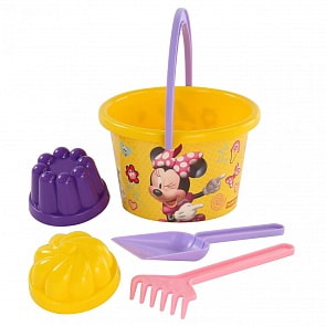 Набор Disney - Минни №7: ведро среднее с наклейкой, лопатка, грабельки, 2 формочки (Полесье, 67012) (ассортимент)