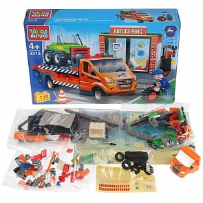 ГАЗ конструктор - Автосервис с газелью и фигуркой, 110 деталей (Город мастеров, 3313-KK)