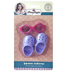 Набор аксессуаров для куклы Уроки заботы - Шлепанцы и очки (Mary Poppins, 453131)