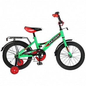 Велосипед детский двухколесный - Raider, зелено-черный, колеса 16 дюйм, рама GW-тип, страховочные колеса, звонок (Raider, ST16071-GW)