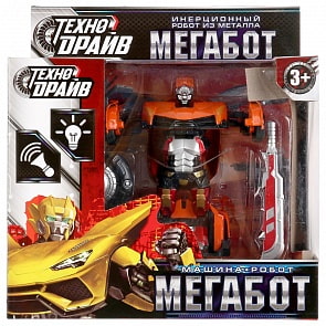Робот инерционный металлический, свет + звук, с аксессуарами, разные цвета (Технодрайв, 1801C214-R1) (ассортимент)
