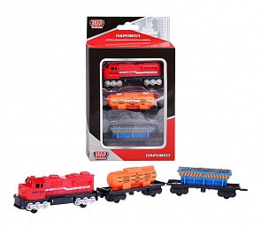 Набор : локомотив и 2 вагона, металлические, 2 вида (Технопарк, 20318-R)