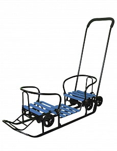 Снегомобиль Snow Galaxy Black Auto для двоих синие рейки на больших мягких колесах (RT, 7339rt)