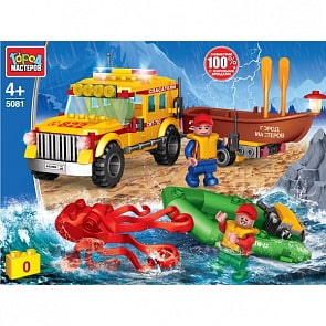 Конструктор Джип спасателей с лодкой 201 деталь (Город мастеров, 5081-UU)