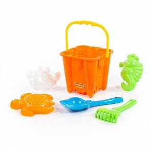 Набор №550: ведро-замок большое №2, лопатка №5, грабельки №5, 3 формочки (Полесье, 57198)