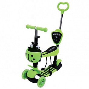 Трехколесный самокат 3 в 1, светящиеся колеса 12,5 и 10 см, салатовый (XK-M06GREENsim)