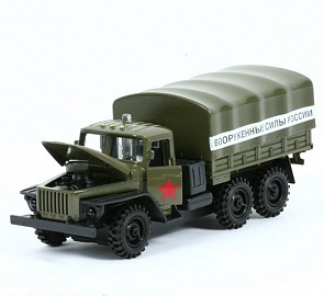 Машина металлическая инерционная - Урал – Военный, тент со светом и звуком (Технопарк, CT-1054-G(WB)sim)