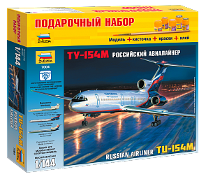 Сборная модель - Пассажирский авиалайнер Ту-154 Подарочный набор (ZVEZDA, 7004П)