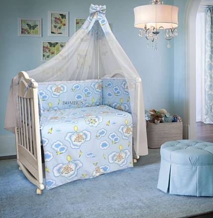 Комплект в кроватку - Сладкий сон, 7 предметов, голубой 