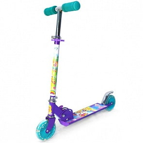 Самокат 2-колесный складной из серии Barbie с алюминиевым корпусом, пластиковыми светящимися колесами 120 мм. (ST-ALU-BRBsim)