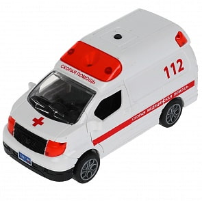 Модель Скорая помощь 12,5 см свет-звук открываются двери пластиковая (Технопарк, 2006C236-R-A)