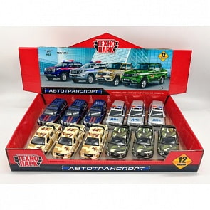 Инерционная металлическая модель - Toyota Prado/Uaz Pickup - Полиция/война, 12см (Технопарк, PRADO-PICKUP-12DB12-MIP) (ассортимент)