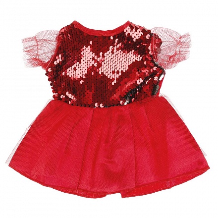 Платье для куклы 40-42см красное с двусторонними пайетками 