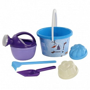 Набор Disney Холодное сердце №8: ведро среднее с наклейкой, лопатка, грабельки, 2 формочки, лейка малая №4 (Полесье, 67067)