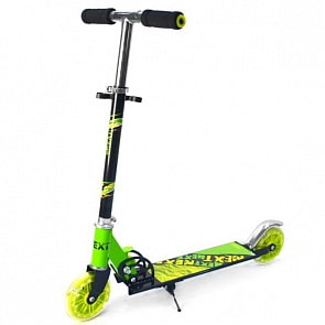 Самокат 2-колесный складной со стальным корпусом, пластиковыми светящимися колесами 125мм., подножкой, зеленый (Next, KS2828-GREENsim)