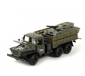 Металлическая инерционная машинка - Урал Бортовой Военный(Технопарк, CT-1235B)
