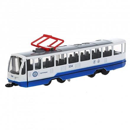 Трамвай 18,5 см свет-звук белый двери открываются металлический инерционный 