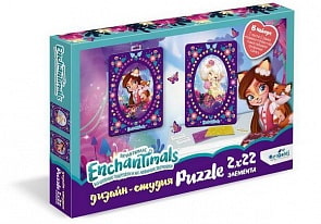 Дизайн-студия пазлов Энчантималс - Диптих Фелисити и Лорна, 2 картинки по 22 детали (Оригами, 05334)