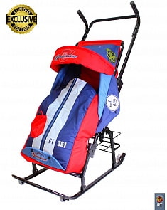 Санки-коляска Герда 42-Р5 с 4 колесиками и корзинкой «Тачки» Эксклюзив. Голубой (RT, 3930RT)