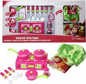 Набор посуды «Маша и медведь» (колпак, фартук, книга рецептов) (Играем вместе, NF2886-1sim)