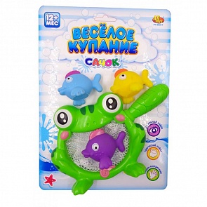 Веселое купание. Резиновые игрушки для ванной, 3 рыбки и лягушка-сачок (ABtoys, PT-00517(WA-C9966))