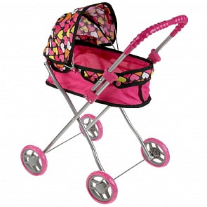 Коляска-люлька для кукол складная в сердечки в пакете (Карапуз, 63CA-20-C4)