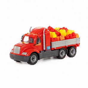 Автомобиль бортовой - Майк, с конструктором Супер-Микс, 60 элементов, в сеточке (Полесье, 55514)