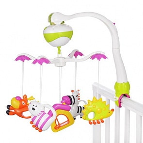 Мобиль Зоопарк, 2 режима, музыка, 5 съемных игрушек (Жирафики, 634738)