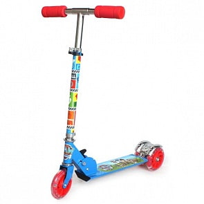 Трехколесный складной самокат – Щенячий Патруль, светящиеся колеса 12 см, красно-голубой (ST-ALU-2PPLsim)