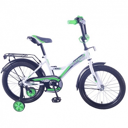 Велосипед детский бело/зелёный 18' gw-тип, багажник, страховочные колеса, звонок 