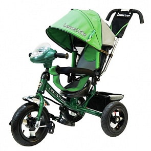 Велосипед 3-колесный, цвет – зеленый, с резиновыми надувными колесами 12 и 10 дюймов, регулируемая спинка, задний тормоз, светомузыкальная панель (Lexus Trike, 950M1-N1210-GREENsim)