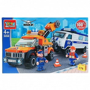 Конструктор - Эвакуатор с полицейским УАЗом, 178 деталей (Город мастеров, SB-5058)