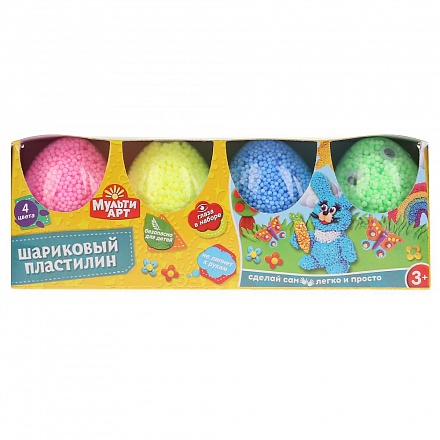 Набор шарикового крупнозернистого незастывающего пластилина 4 цвета в яйцах, глаза 