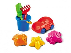 Набор для песка №35, ведро, лопатка, грабли, 3 формочки, машинка (Нордпласт, Н-431735)
