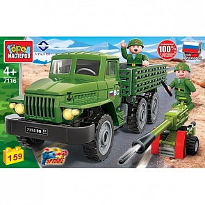 Конструктор Армия: Урал с пушкой и фигурками, 159 деталей (Город мастеров, 7116-KK)