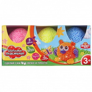 Набор шарикового крупнозернистого незастывающего пластилина с блеском и глазками, 3 цвета, в яйцах (MultiArt, S1045S-3GLPD)
