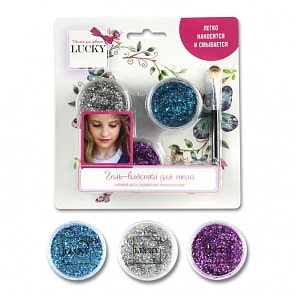 Набор гель-блесток для тела и лица с кисточкой - Синий, серебро, пурпур (Luсky, Т11929)